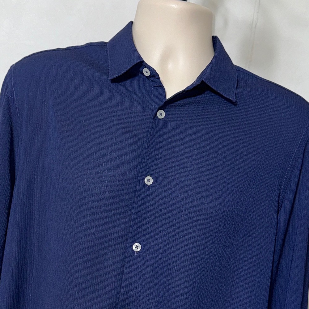Zara Mens Regular Fit Textured Navy Blue Button Down Shirt Size Medium
